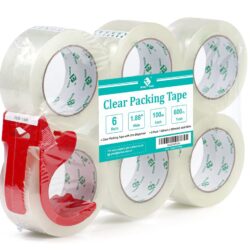 BOMEI PACK Lot de 6 rouleaux de ruban adhésif d'emballage transparent pour envoi et stockage 4,8 cm x 100 m avec distributeur manuel