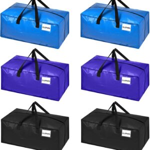 Lot de 6 sacs de déménagement extra larges avec fermetures éclair, boîtes de déménagement pliables et robustes avec sangles et poignées, sacs de rangement pour économiser de l'espace, rangement de