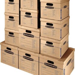 Bankers Box SmoothMove – Lot de 12 boîtes de déménagement classiques, assemblage sans ruban adhésif, poignées de transport faciles à transporter, 8 petites et 4 moyennes